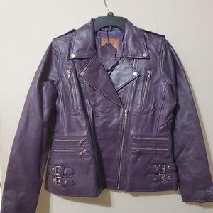 Genuine Lambskin Purple Leather Moto Jacket